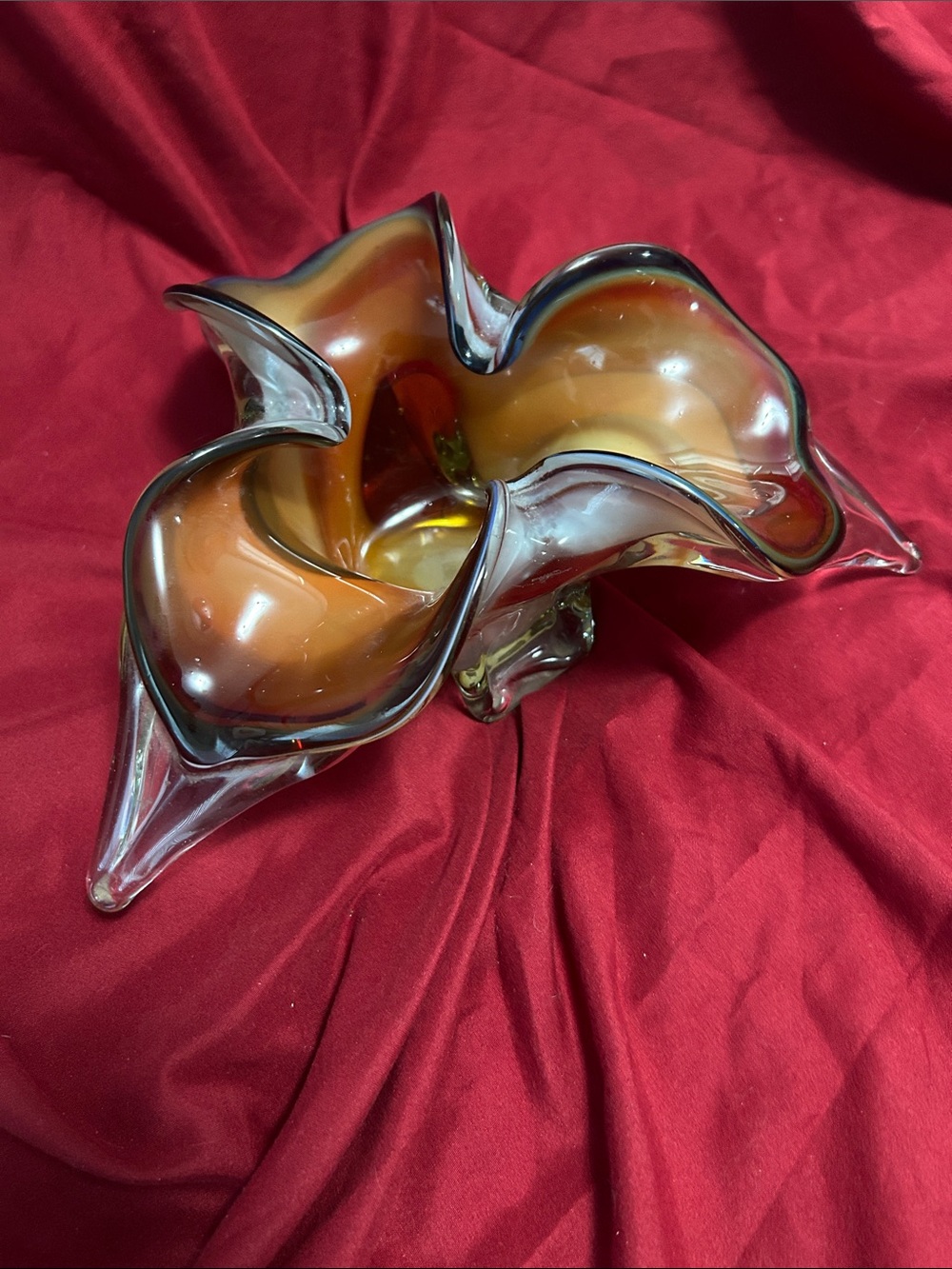 Mid-Century Modern free-form art glass bowl amber see pictures for normal usage